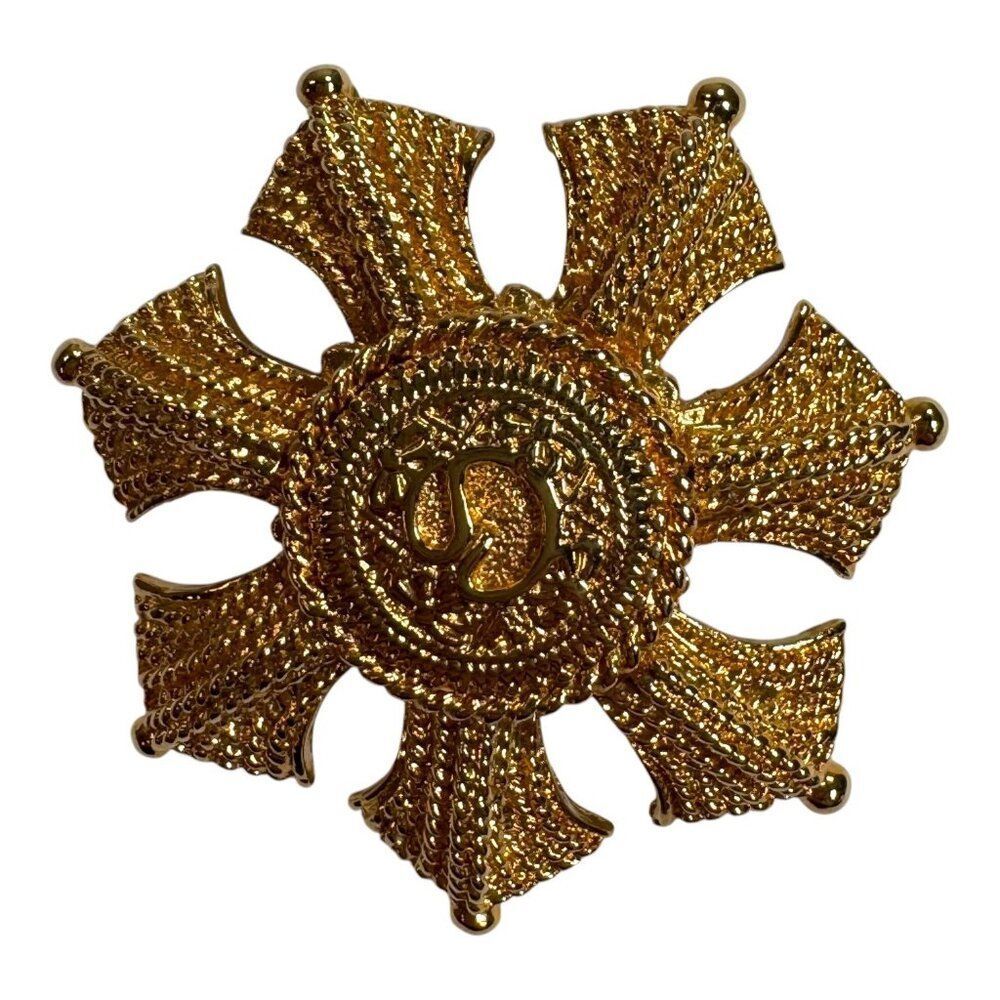 Vintage Rope Star Gold Tone Brooch Pendant Pin Textured Floral Detailed Art Deco